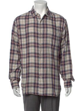 Rag & Bone Beige With Navy & Red Plaid Button Up Shirt